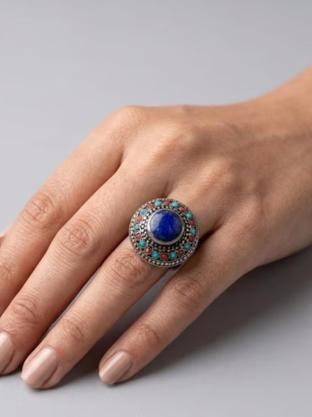 Handmade Kuchi Tribal Ring: Lapis Lazuli Statement Ring